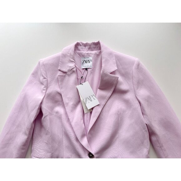 NWT ZARA Lilac Purple Viscose Cotton Linen Blend Single Breasted Blazer, Size S - Picture 7 of 16